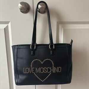 Love Moschino Black Studded Heart Logo Shoulder Tote